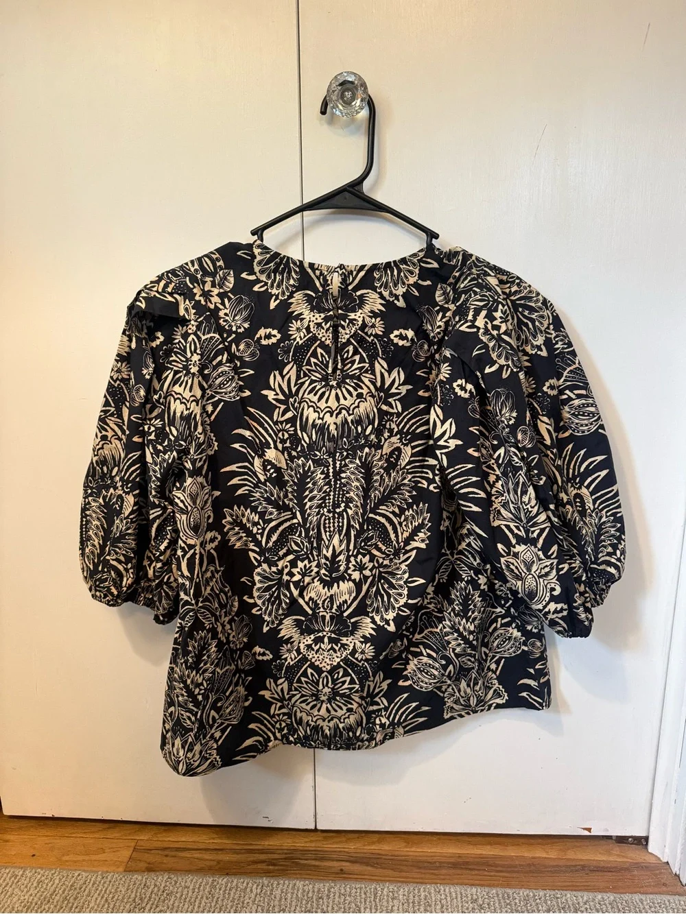Ulla Johnson Black and White Botanical Puff Sleeve Blouse